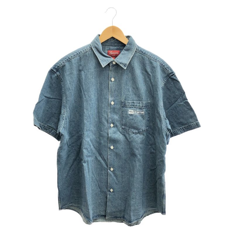 【中古】Supreme One Point Logo Denim Shirt サイズL ブルー[19]
