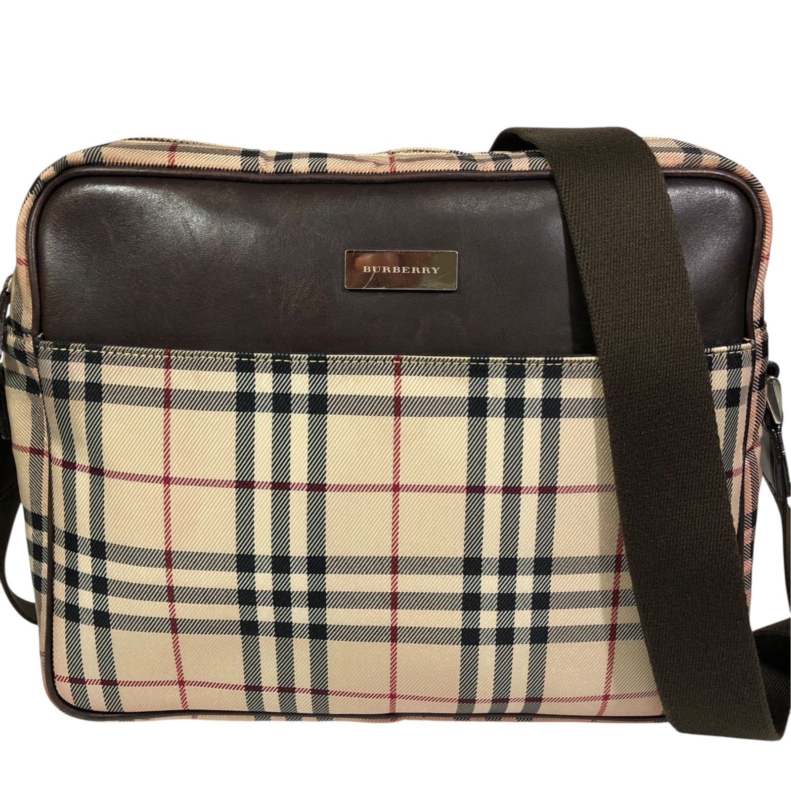 【レア】Burberry バーバリーメッセンジャーバッグ ノバチェック柄 バーバリー】本物 BURBERRY ショルダーバッグ ノバチェック柄