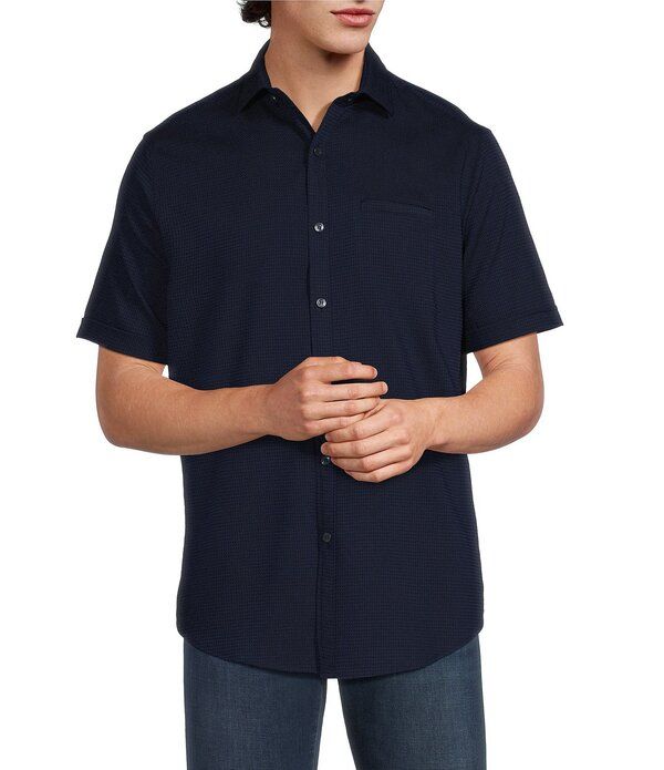 ムラノ メンズ トップス シャツ Murano Solid Texture Short Sleeve Woven Shirt Midnight Blue ブルー