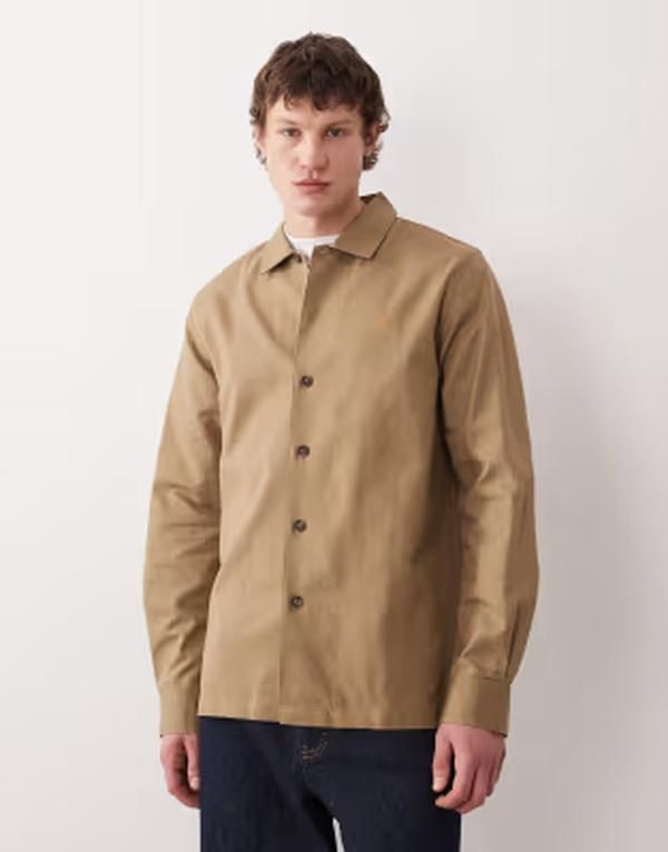 ファーラー メンズ トップス シャツ ボタンダウン ロゴ Farah Callier button down logovershirt BEIGE ベージュ