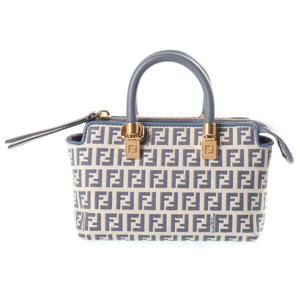 FENDI (フェンディ) ズッカ バイザウェイ ミニ 2WAYハンドバッグ ショルダーバッグ ミニバッグ ライトブルー レザー×キャンバス ゴールド金具