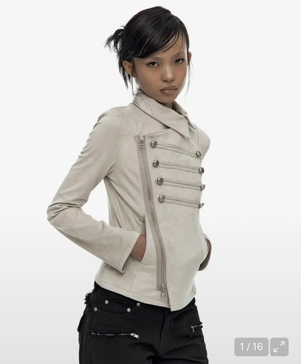 カシコ Asymmetric Zip Napoleon Jacket ライト グレー