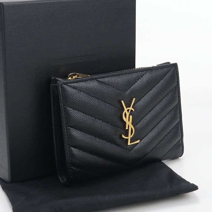 SAINT LAURENT サンローラン ジップウォレット モノグラム 2パーツ 668287 二つ折り財布 カーフ【中古】 レディース