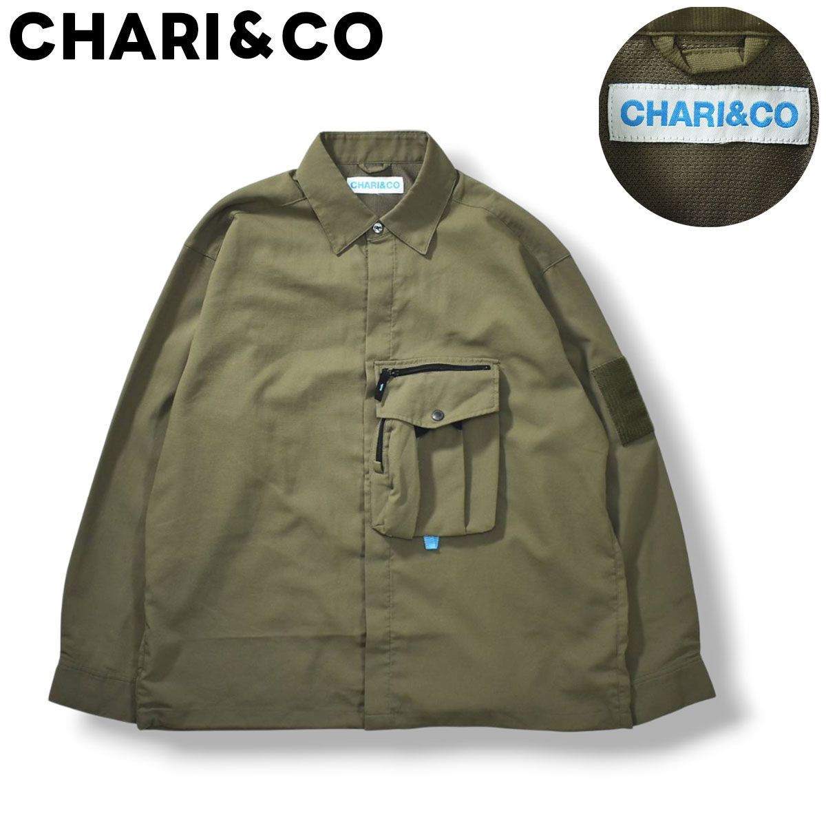 チャリアンドコー CHARI＆CO 長袖 ユーティリティー シャツ マルチポケット 裏地 メッシュ F オリーブ サイクリング スポーツ カジュアル ウェア 自転車 普段使い メンズ