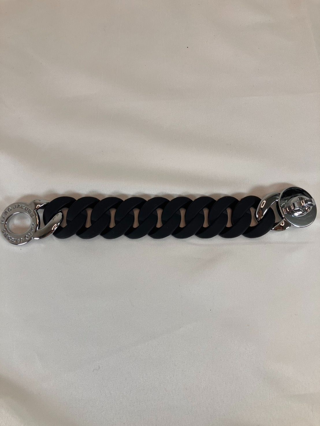MARC JACOBS Chain Bracelet Black Silver Hardware Engraved Logo