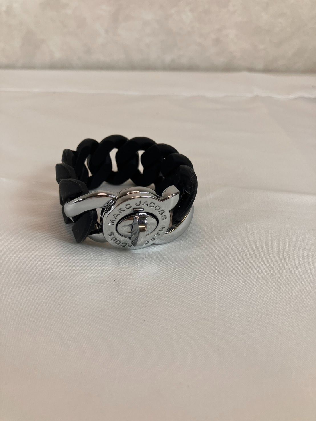 MARC JACOBS Chain Bracelet Black Silver Hardware Engraved Logo