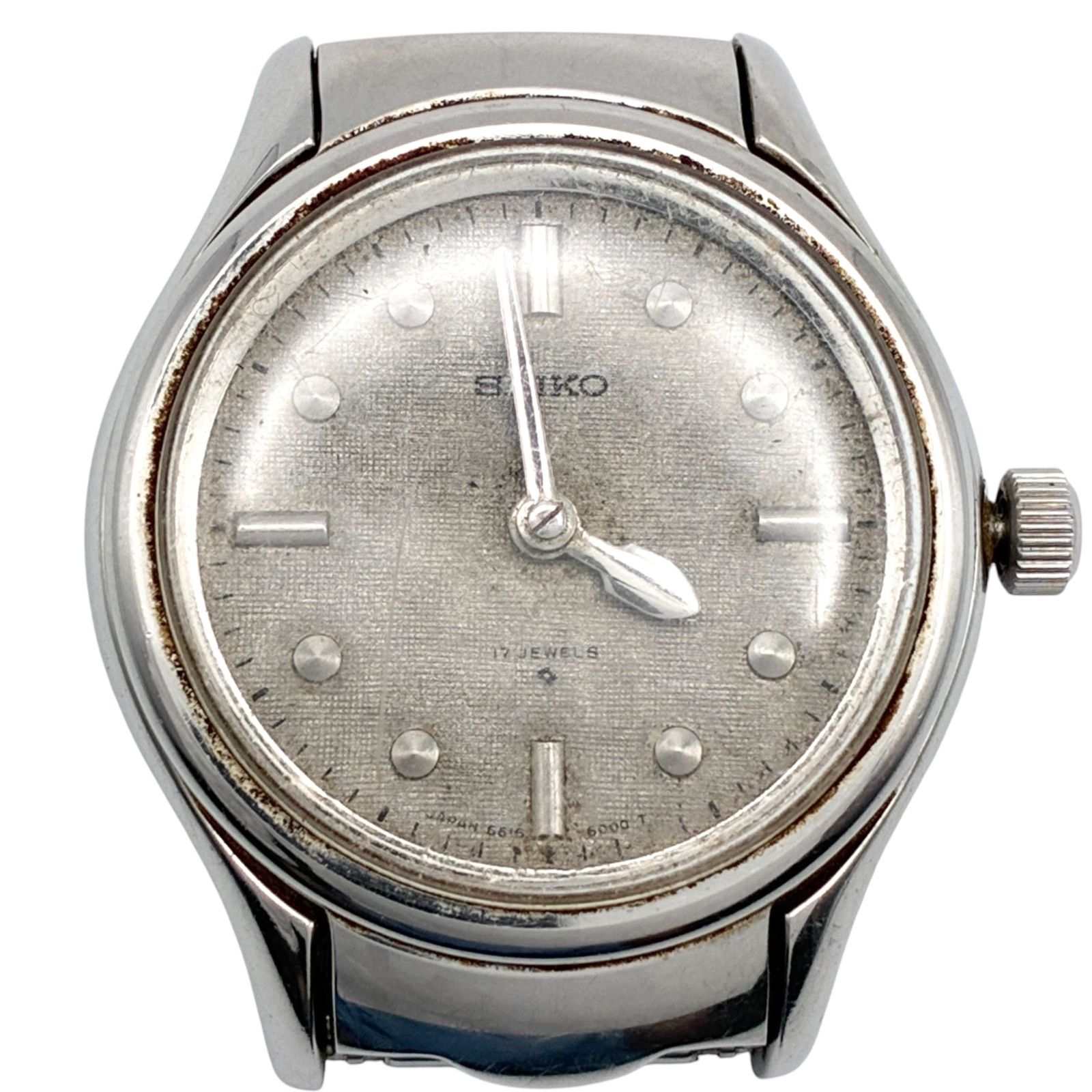 稼働 SEIKO セイコー 盲人用 腕時計 2針 開閉式 手巻き AT 機械式 6618-6000 シルバー 17石 【bs9】