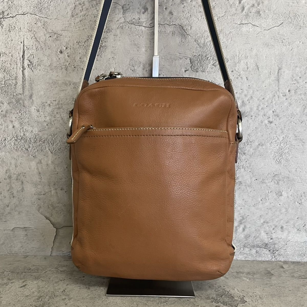 Coach Coach 숄더백 대각선 스트라이프 남성용 가죽 카멜 브라운 브라운