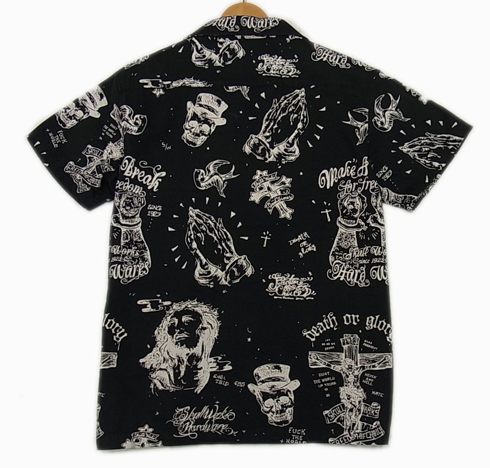 ◇SKULL WORKS 半袖 アロハシャツ オープンカラー グラフィック