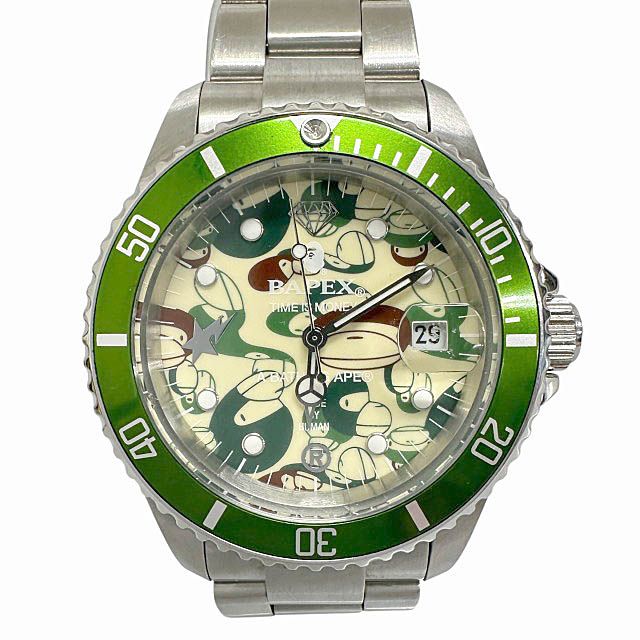 A Bathing Ape A Bathing Ape BAPEX Bepex 살마리나 밀로 카모 그린 베젤 오토매틱 시계 실버 브랜드 중고 의류 벡터 중고 의류 벡터 중고 ▲■260501