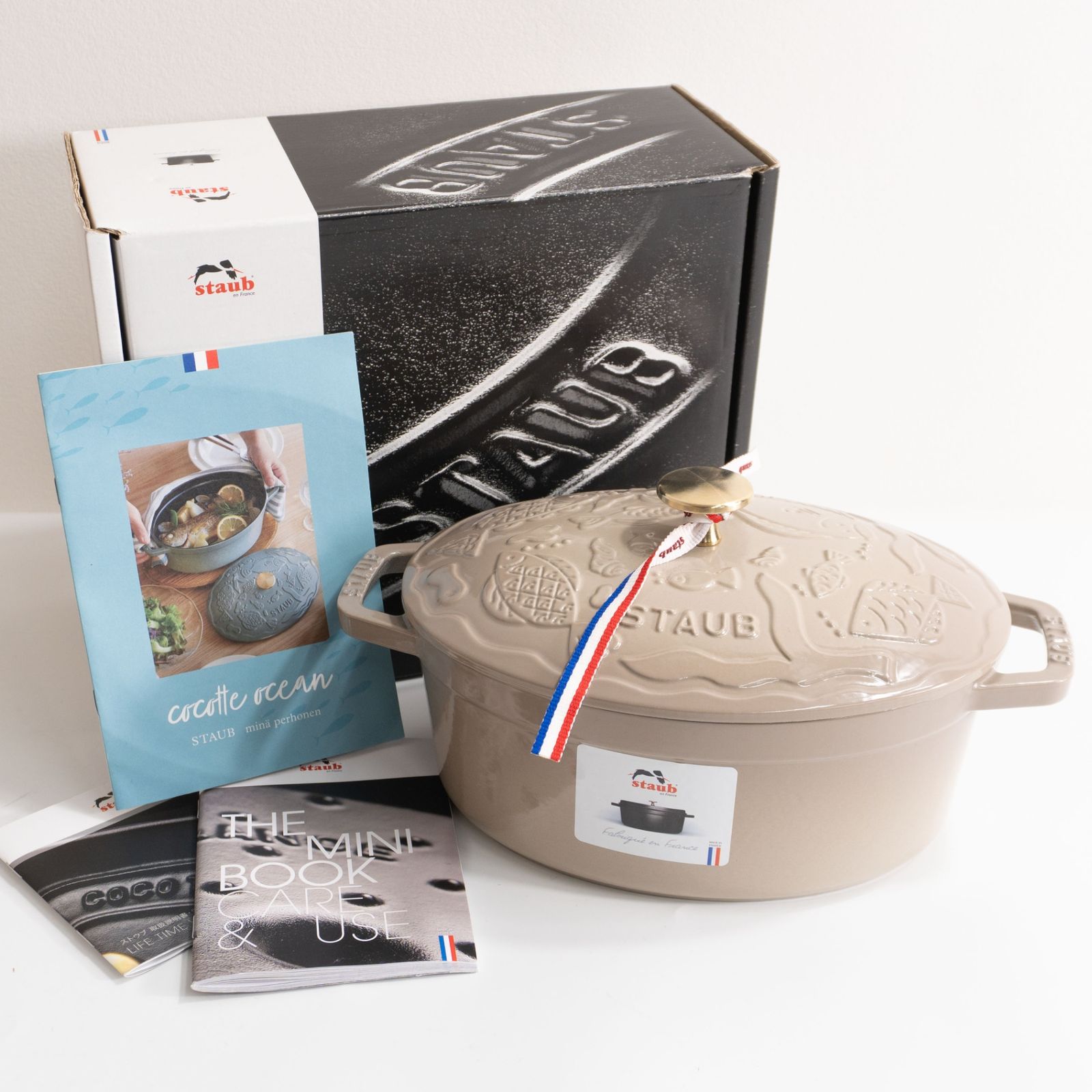 未使用品】mina perhonen×STAUB【ココットオーシャン オーバル リネン