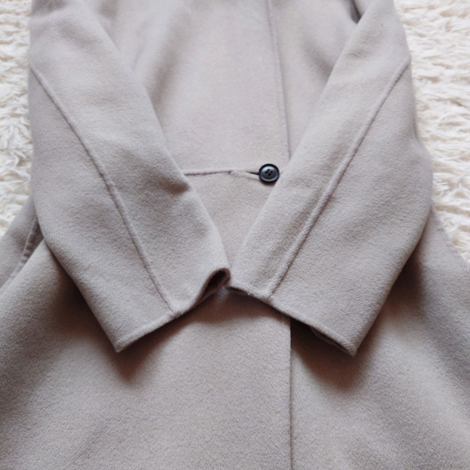BEIGE, ベイジ カシミヤ混 フーデットロング リバーコート ダブル 