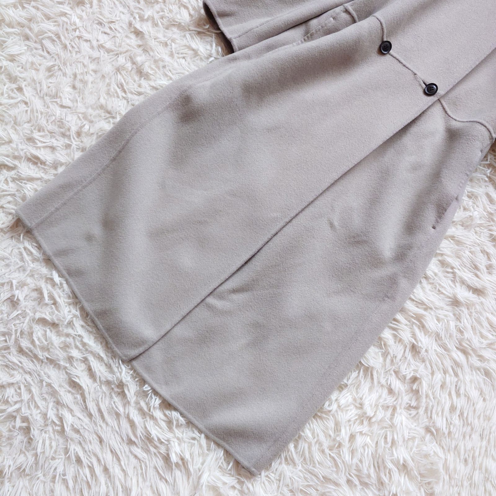 BEIGE, ベイジ カシミヤ混 フーデットロング リバーコート ダブル 