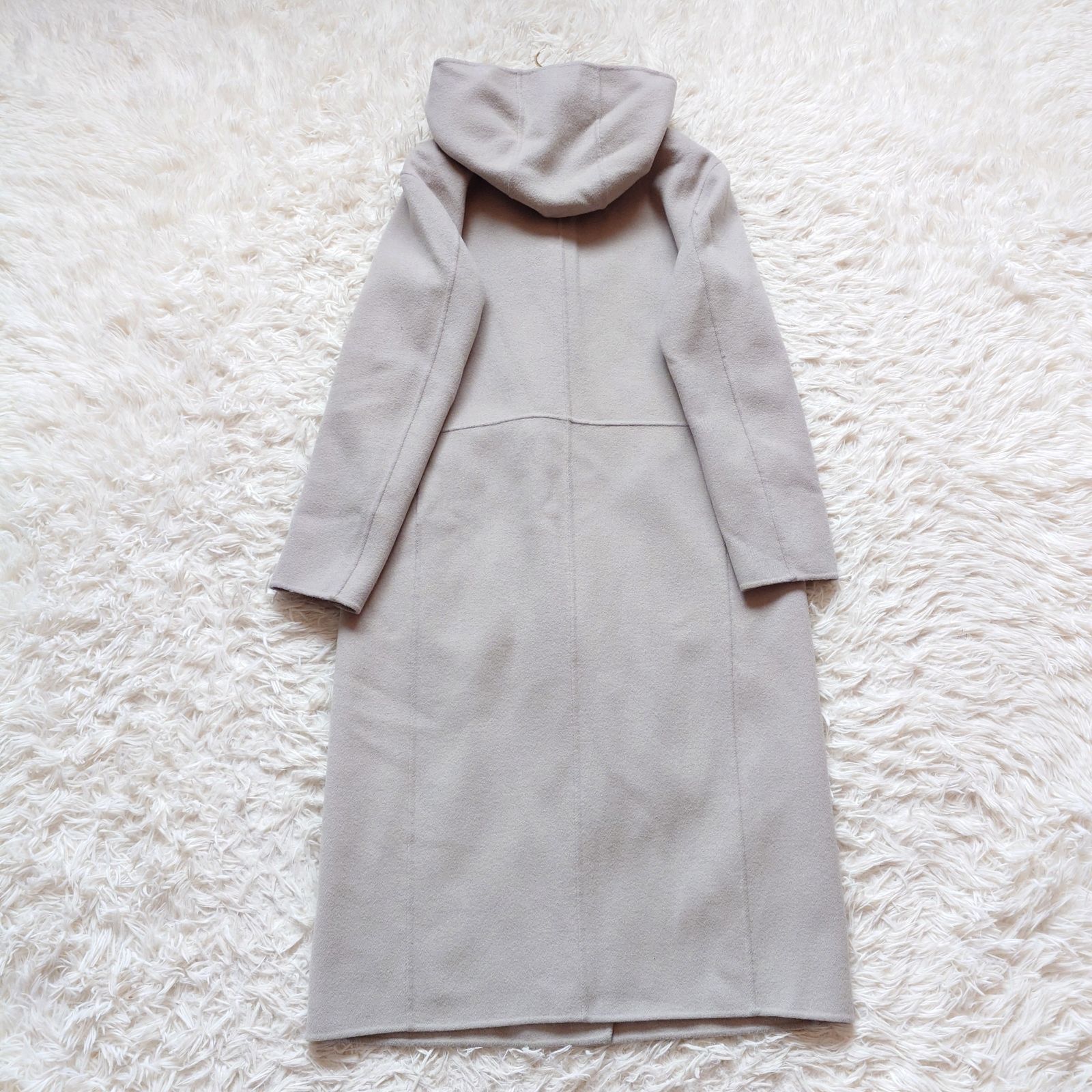 BEIGE, ベイジ カシミヤ混 フーデットロング リバーコート ダブル 