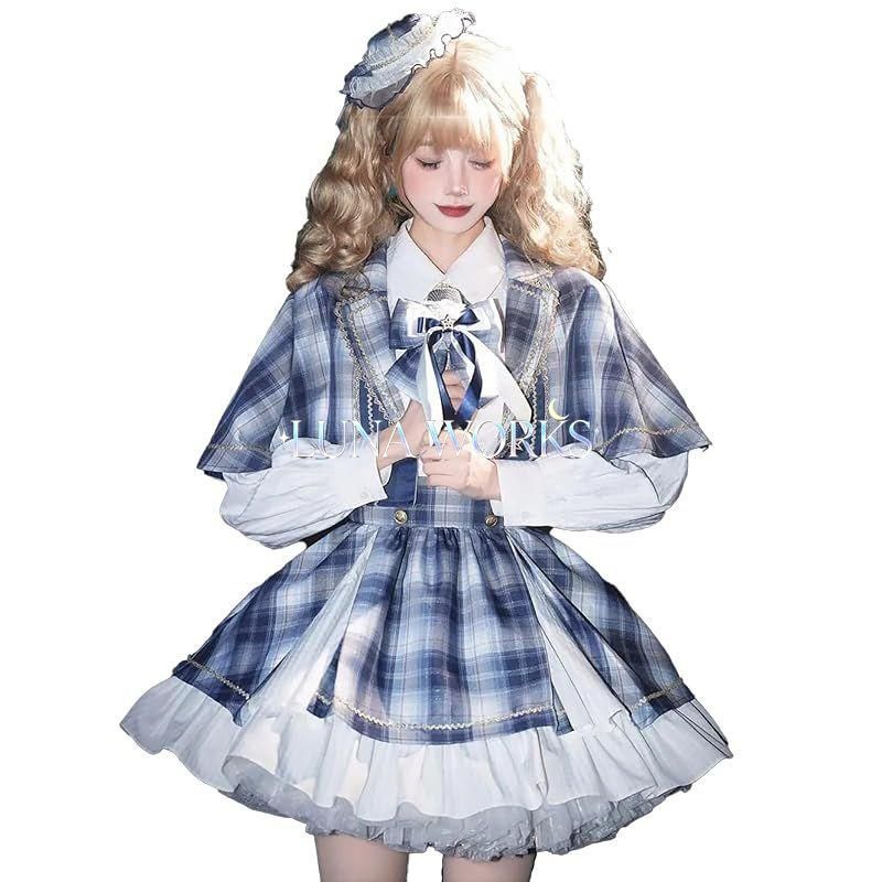 【新品】 [MODKOKU] アイドル 衣装 3点セット セットアップ レディース ブラウス ミニスカート コート ハロウィン コスプレ チェック柄 ロリータ ゴシック Lolita ケープ風 夢かわいい リボン 上下セット 長袖 女の子 少女 春 夏 秋 0