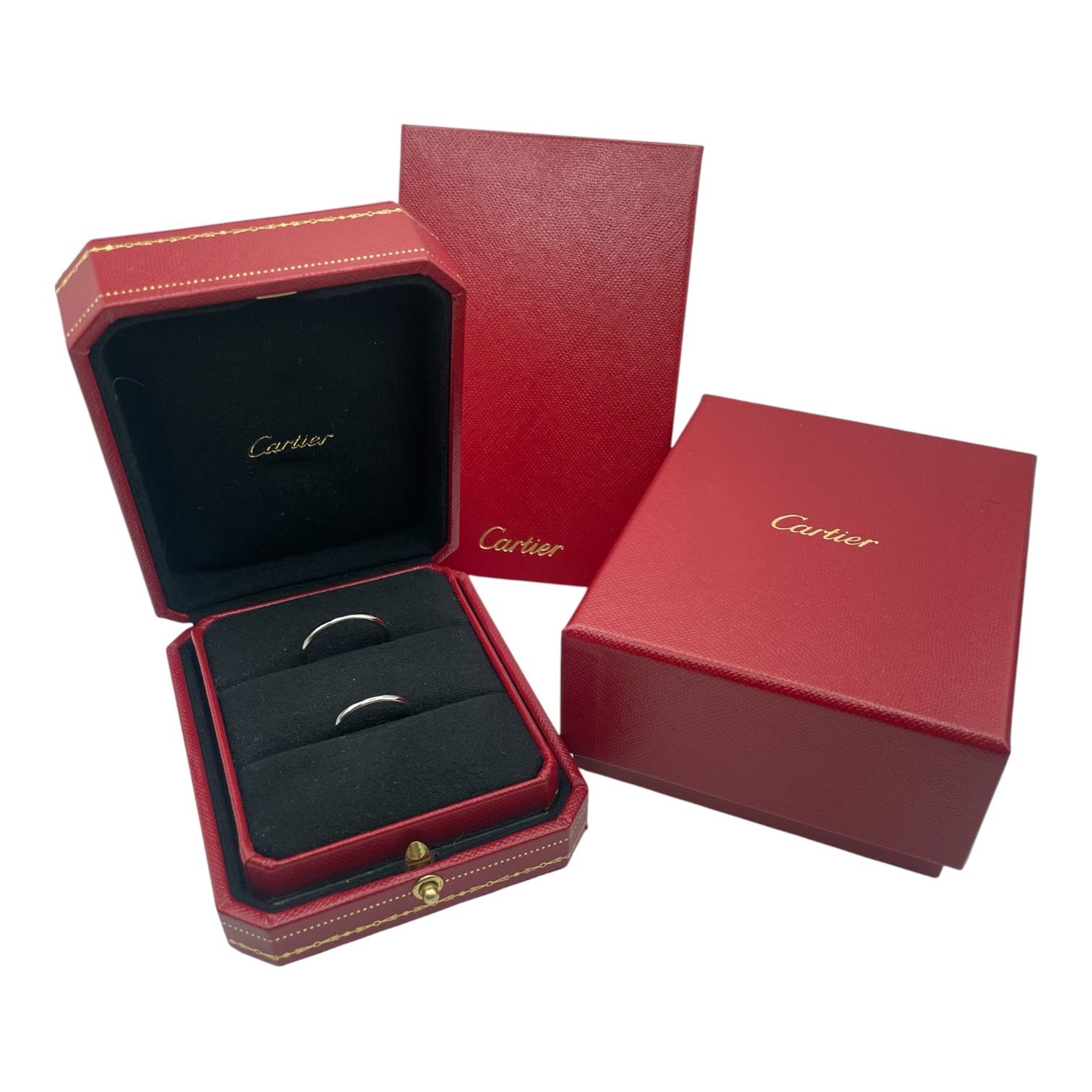 【美品】【付属品完備】Cartier カルティエ 1895 ウェディング リング 2本セット CRB4078000 約19.5号 約10号 プラチナ シルバーカラー Pt950 指輪 結婚指輪 ペアリング ブランドジュエリー メンズ レディース カップル