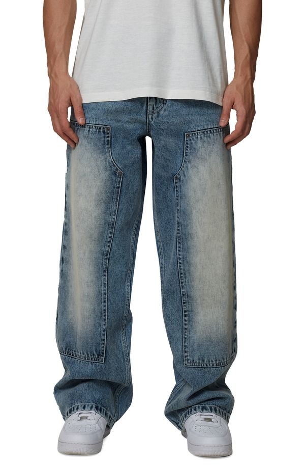 グッドフォーナッシング メンズ ボトムス デニムパンツ ストレート ジーンズ Good For Nothing Straight Leg Double Knee Wash Jeans Blue ブルー