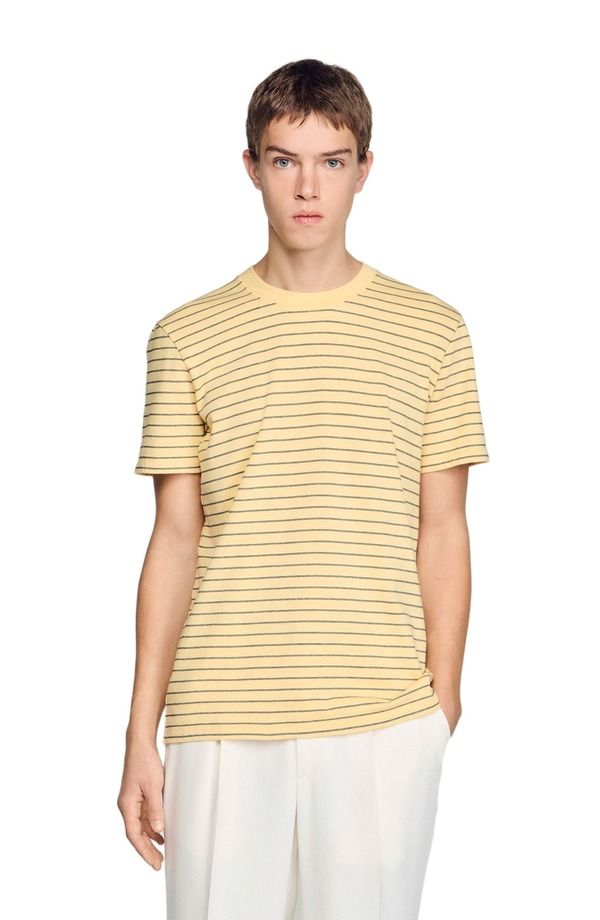 サンドロ メンズ トップス シャツ SANDRO Striped Tshirt Yellow black ブラック