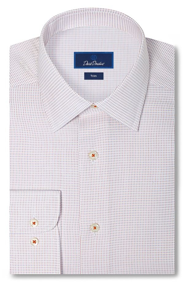 デイビッドドナヒュー メンズ トップス シャツ コットン Davidonahue Trim Fit Microcheck Cotton Dobby Dresshirt WHITE ORANGE ホワイ