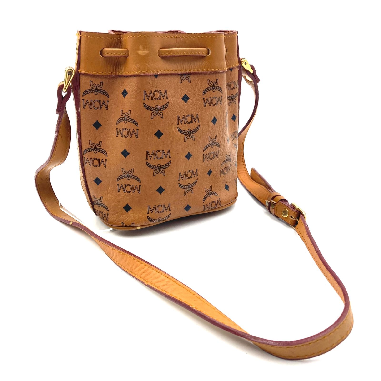 MCM エムシーエム 巾着型 ショルダーバッグ ヴィセトス柄 □美品□MCM エムシーエム ヴィセトス柄 巾着ショルダーバッグ ドロー