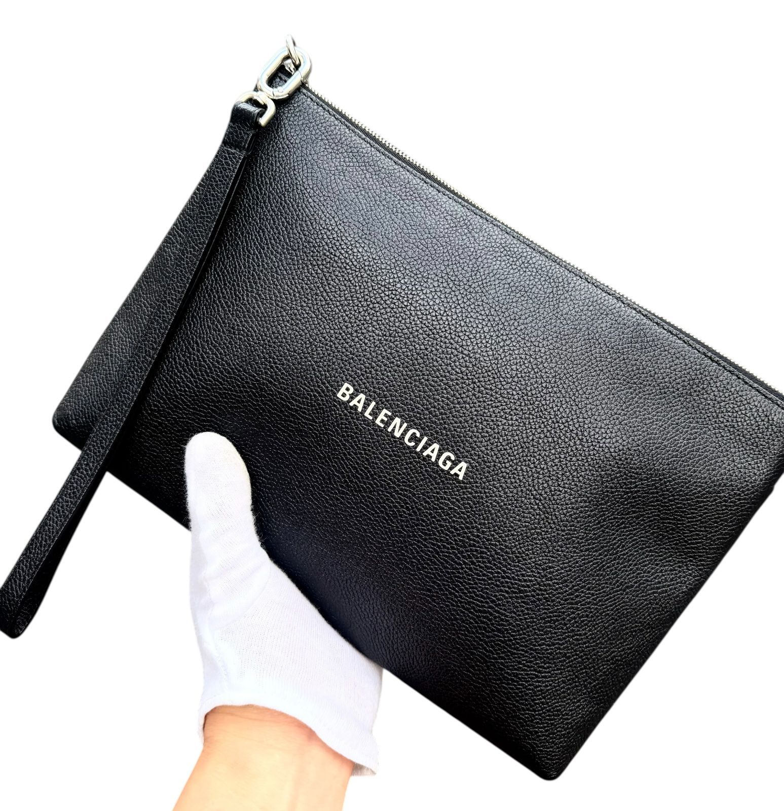 超美品◇本物バレンシアガBALENCIAGAエブリデイポーチロゴプリント黒