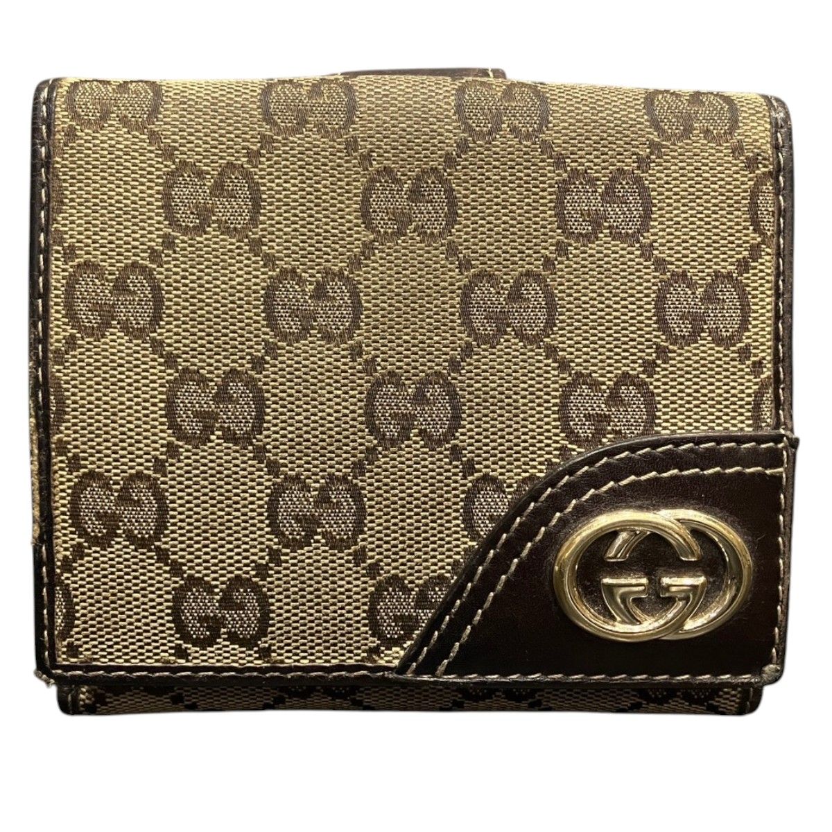 グッチ GUCCI インターロッキングG 二つ折り財布 レザー GGキャンバス