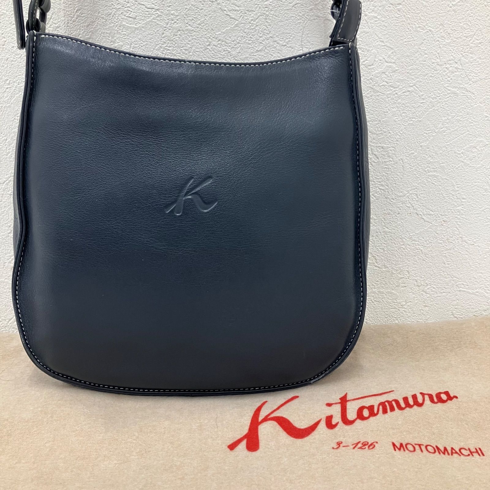 8361 Kitamura キタムラ ショルダーバッグ ネイビー レザー レディース 