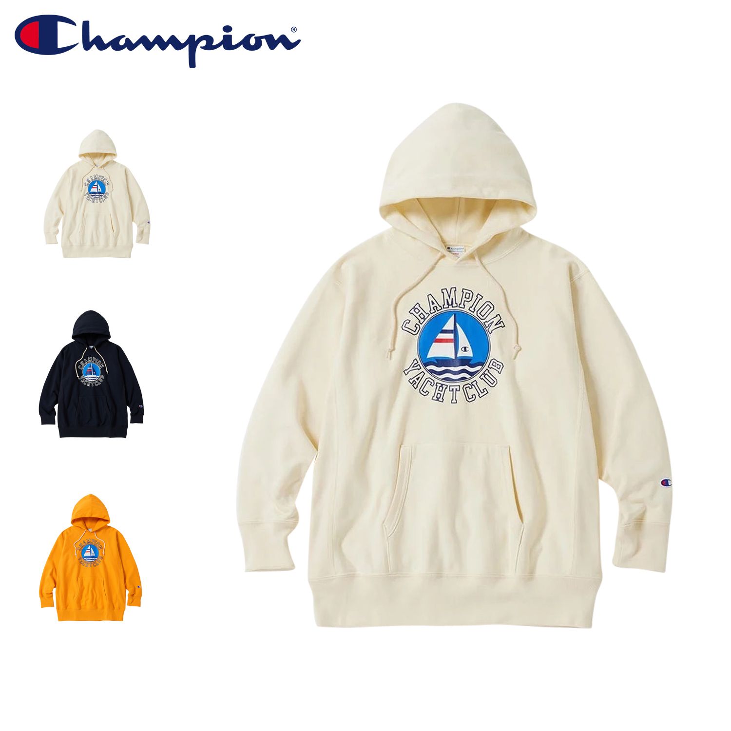 チャンピオン Champion リバースウィーブ パーカー スウェット プルオーバー メンズ ロゴ RW HOODED SWEATSHIRT C8-Z104、クリーム