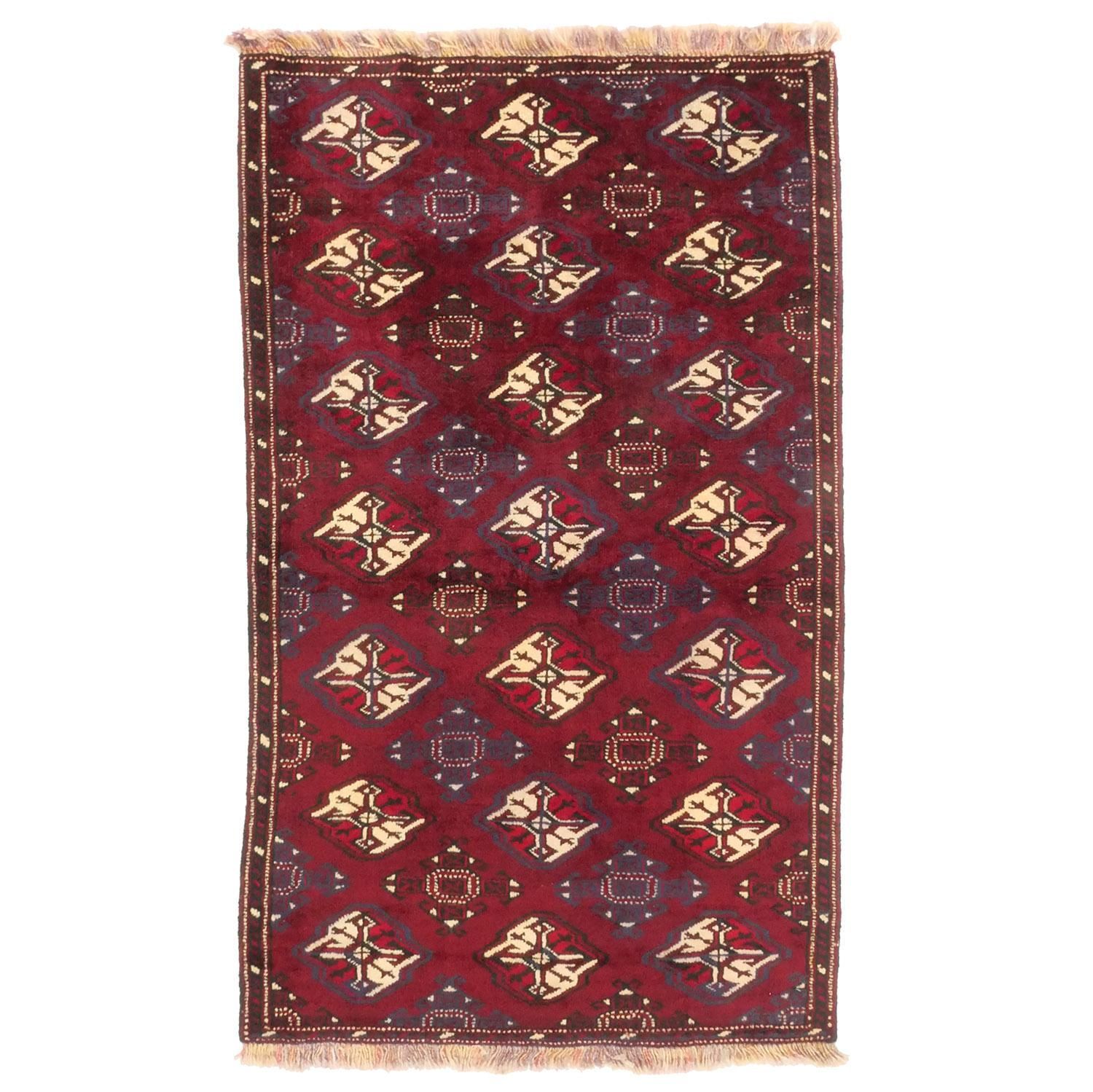 一点物 トルクメンラグ ペルシャ絨毯 赤 142×80cm 手織り ヴィンテージ トルクメン 1960年代 1250×870mm テケギュル セミアンティークラグ