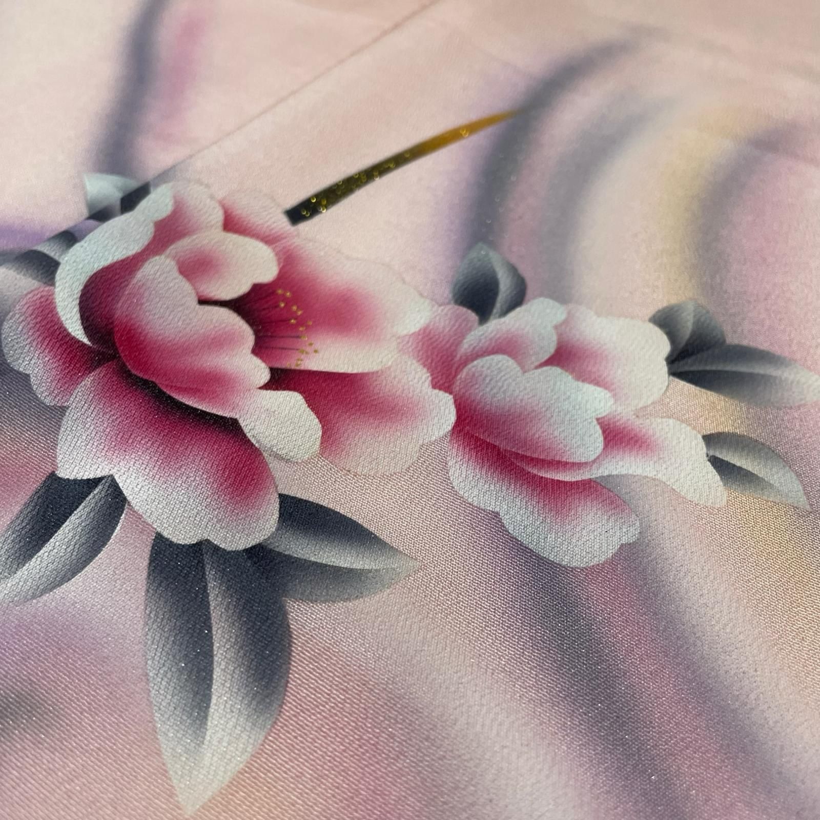 付下げ トールサイズ 流水に花模様 着物 正絹 X-9279