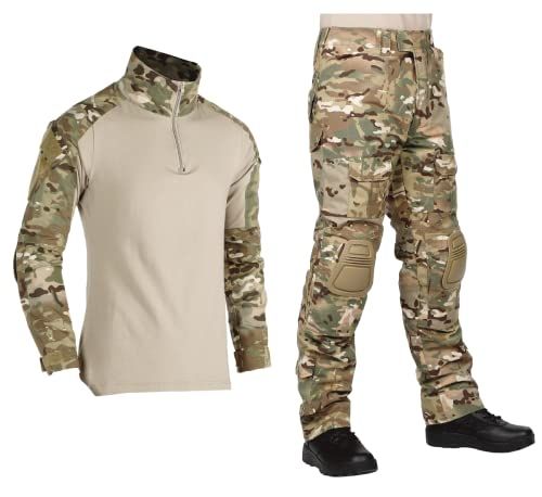 [HEAT VOICE] サバゲー 服 迷彩服 上下セット 装備 bdu 戦闘服 コンバットパンツ シャツ メンズ レディース ウェア 日本人サイズ エルボーパッド ニーパッド付き (XL, マルチカム)送料無料 4591b124