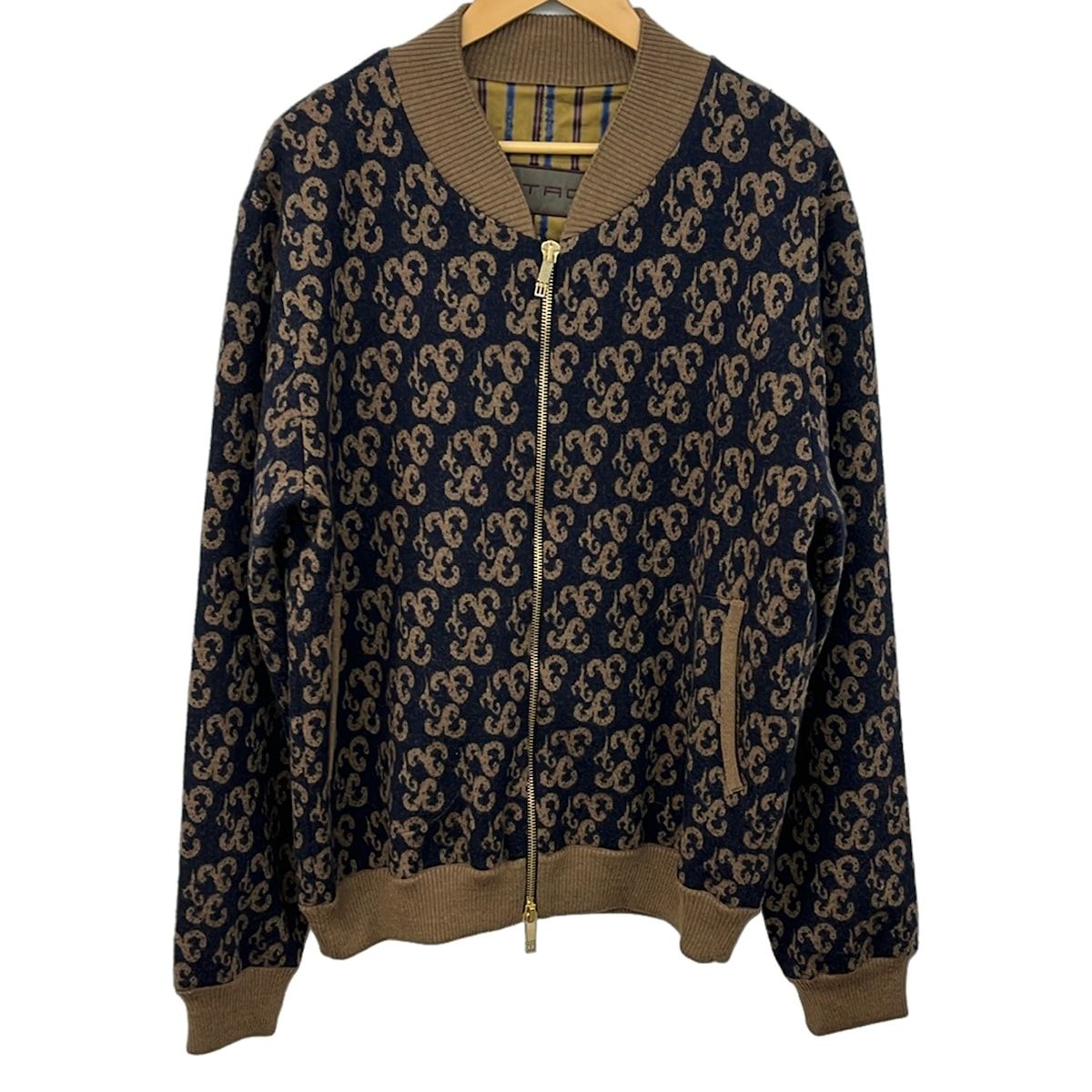 ETRO(エトロ) ブルゾン サイズXXL XL メンズ美品 - ネイビー×ライトブラウン 長袖/春/秋/総柄/袖リブ
