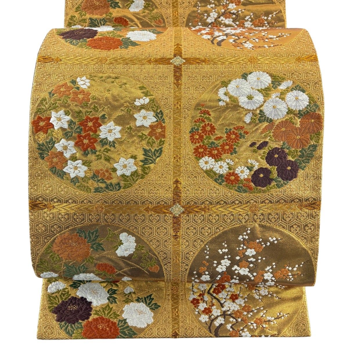 袋帯 逸品 河合美術織物 落款 豊明錦 金色 六通 正絹 【中古】