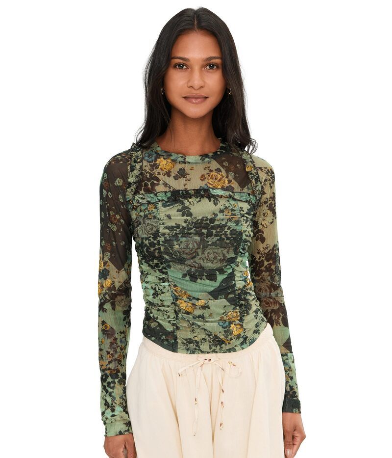 フリーピープル レディース トップス シャツ ギャザー Free People Ariana Long Sleeve Ruched Top Sage Combo セージ 13,476円