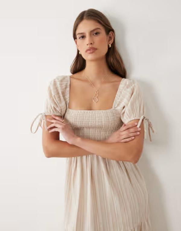 ウェンズデーガール レディース トップス ワンピース ティアード Wednesdays Girl tiered shirredetail smock midaxi dress BEIGE ベージュ 15,251円