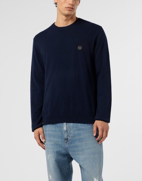 フィリッププレイン メンズ アウター ニット・セーター PHILIPPLEIN Round Neck Pullover Greatness Menavy ネイビー