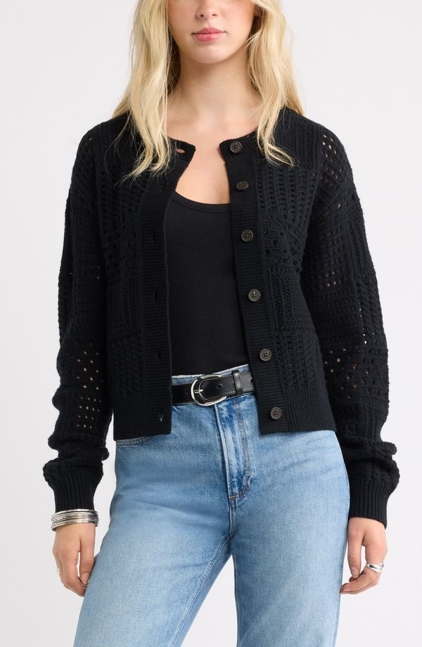 トレジャーアンドボンズ レディース アウター パーカー・スウェット パッチワーク カーディガン Treasure Bond Patchwork Pointelle Cardigan BLACK ブラッ 26,520円