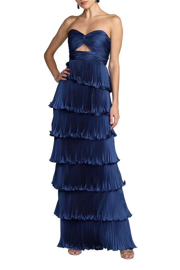 マックダガル レディース トップス ワンピース ティアード プリーツ フリル ストラップレス Mac Duggal Pleated Charmeuse Strapless Tie red Ruffle