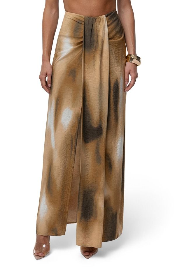 ジェイラックスレーベル レディース ボトムスカート ドレープリント マキシ JLUXLABEL Abstract Print Drape Front Maxi Skirt BROWN ブラウン