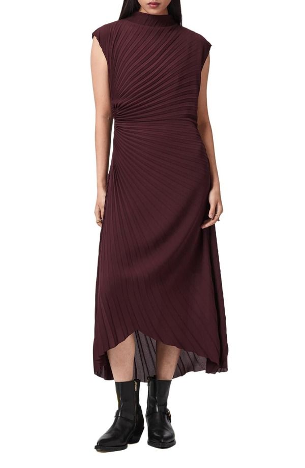 オールセインツ レディース トップス ワンピース プリーツ AllSaints Rayanna Sunray Pleatedress OXBLOOD RED レッド