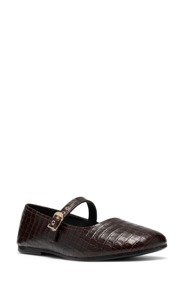 クラークス レディース シューズ パンプス レザー Clarks Livia Jane Leather Mary Jane Flat Women DARK BROWN CROC ブラウン