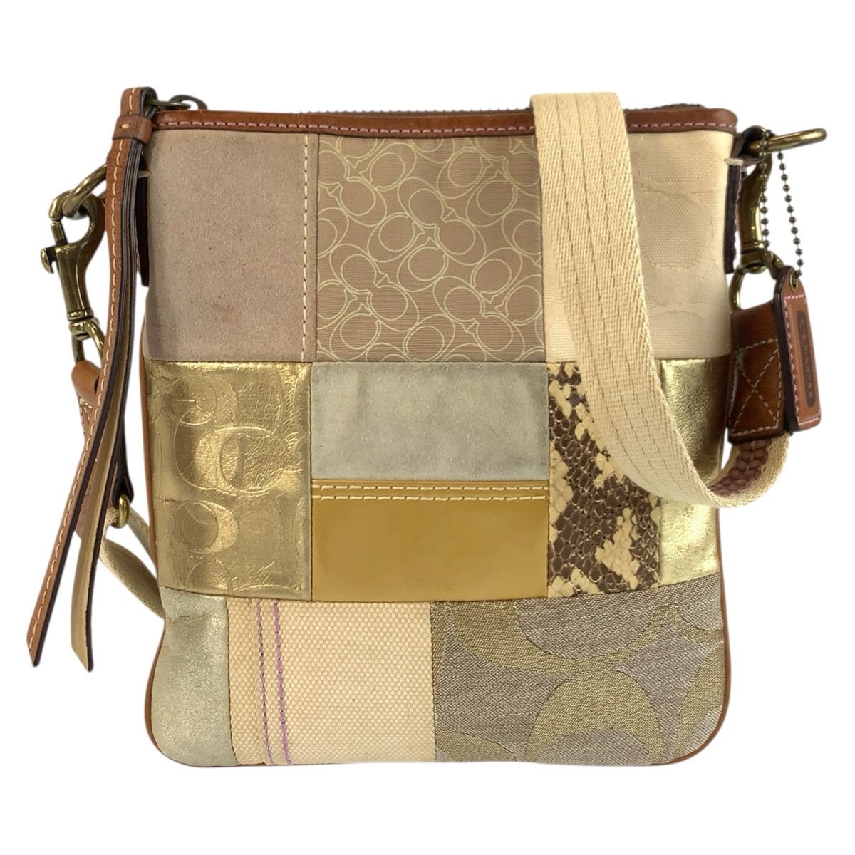 COACH コーチ パッチワーク ベージュ ブラウン キャンバス/レザー B063 