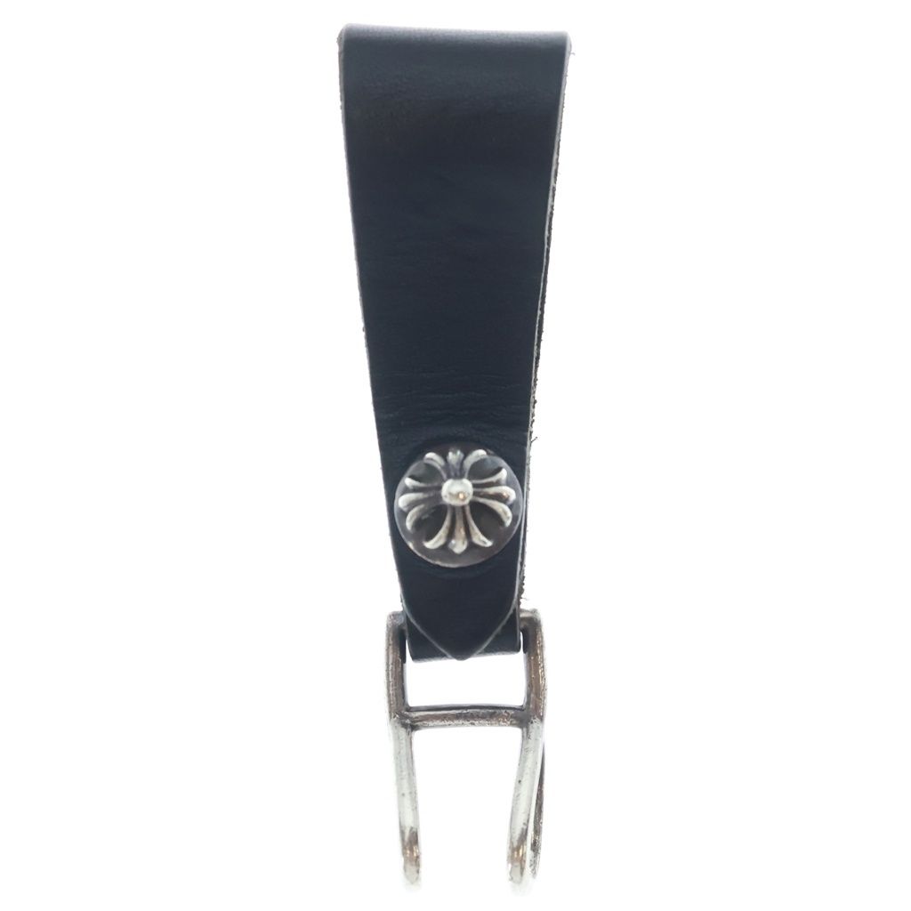 CHROME HEARTS (クロムハーツ) BELT LOOP クロスボールボタンレザーベルトループ シルバー/ブラック BCA397
