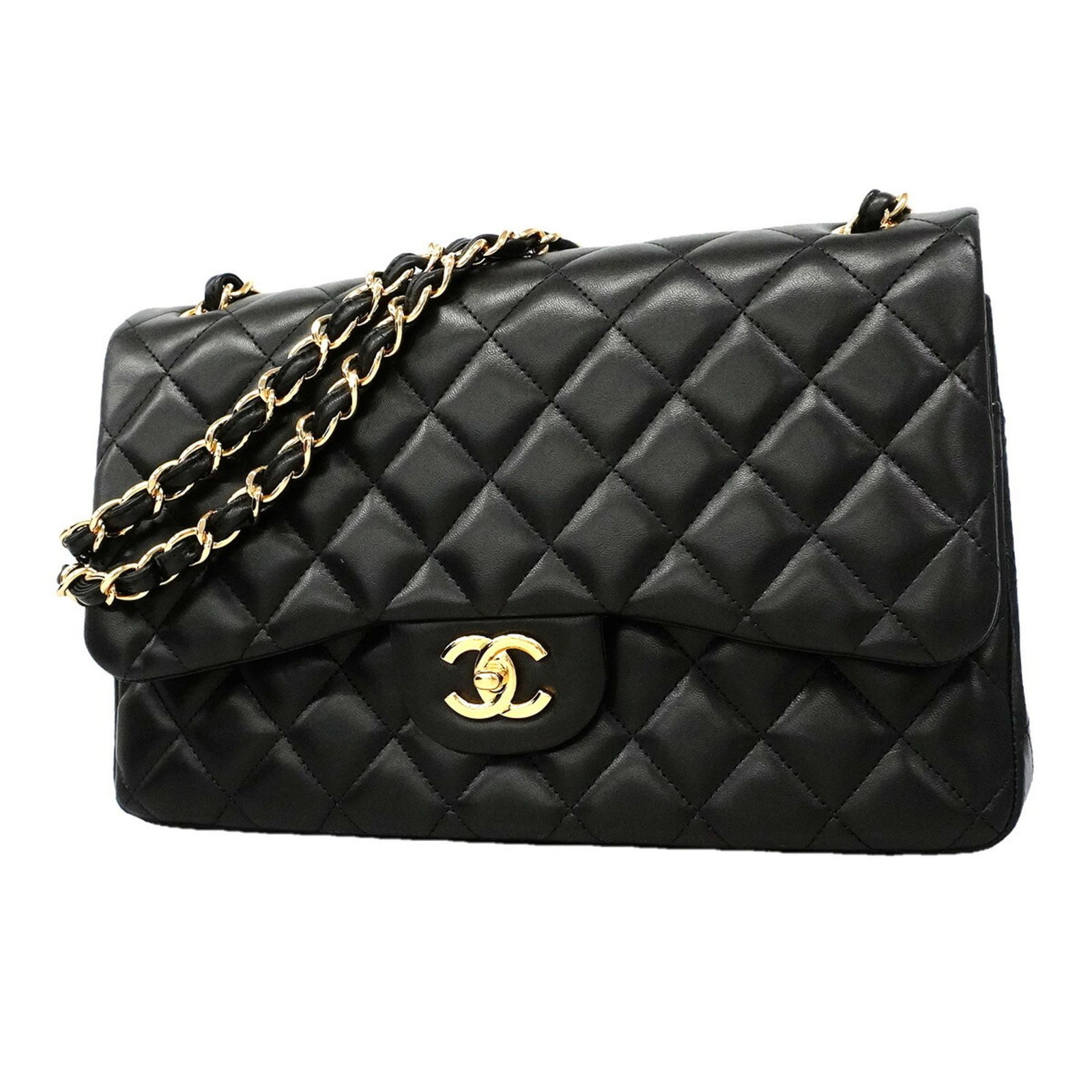 シャネル(Chanel) シャネル ショルダーバッグ デカマトラッセ Wフラップ Wチェーン ラムスキン ブラック レディース OP022370