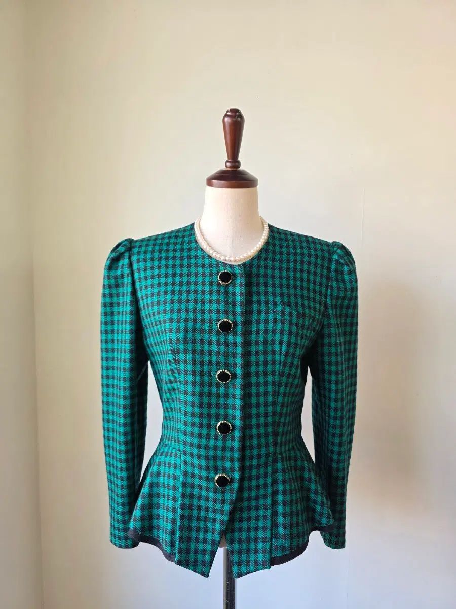 グリーン CHECK ウール100 ジャケット