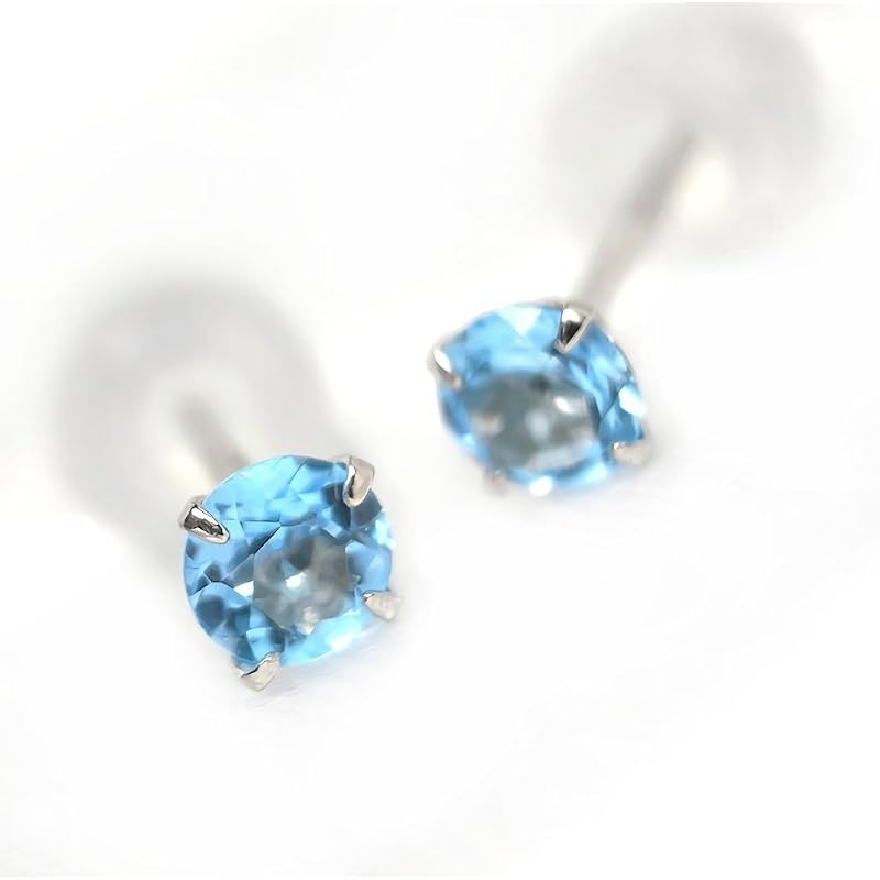 Pt900 プラチナ3mm ピアス スタッドピアス 両耳用ペア 11月誕生石ブルートパーズ