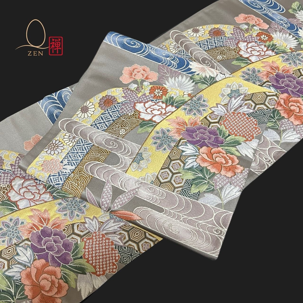 美品 袋帯 六通 唐織 鳳悦 観世水 四季草花 フォーマル 和装 和服 着物 #AC98