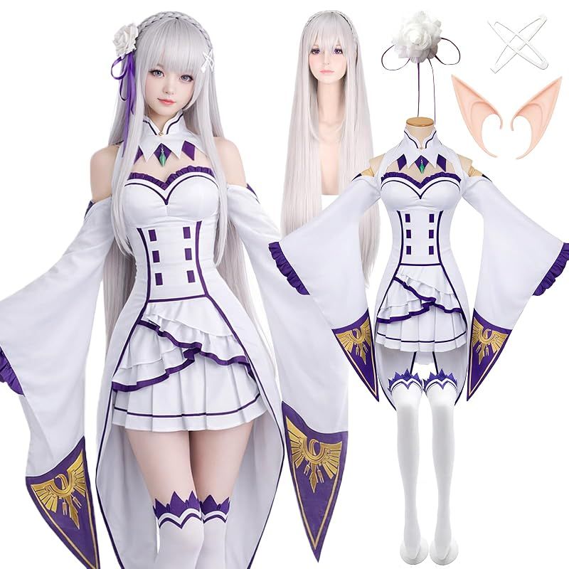 【新品】 [milky time] ウィッグ付き リゼロ エミリア Re:ゼロから始める異世界生活 コスプレ ハロウィン メイド エルフ (M) 9,388円