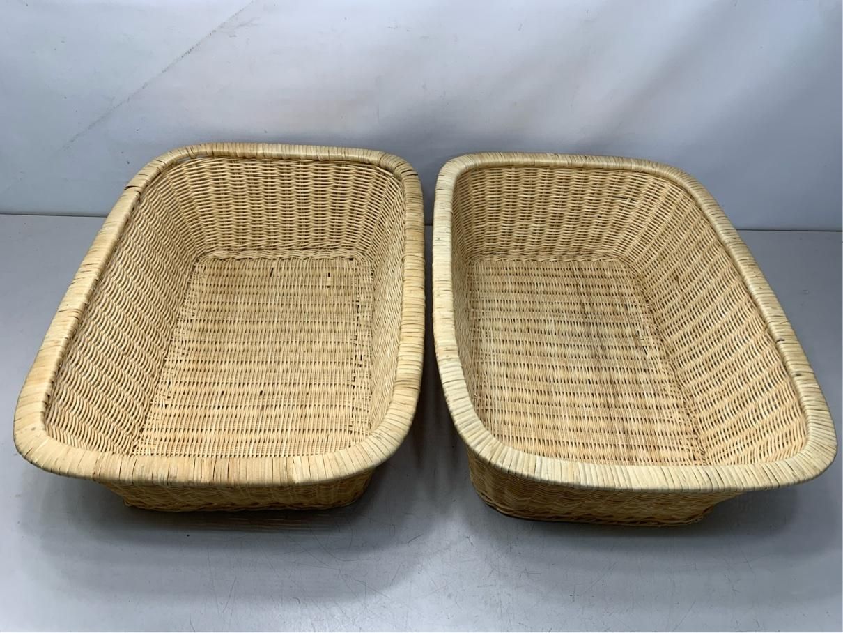 高級 籐 ラタン 脱衣かご 2個セット ランドリーバスケット 昭和レトロ 古道具 A1897B14