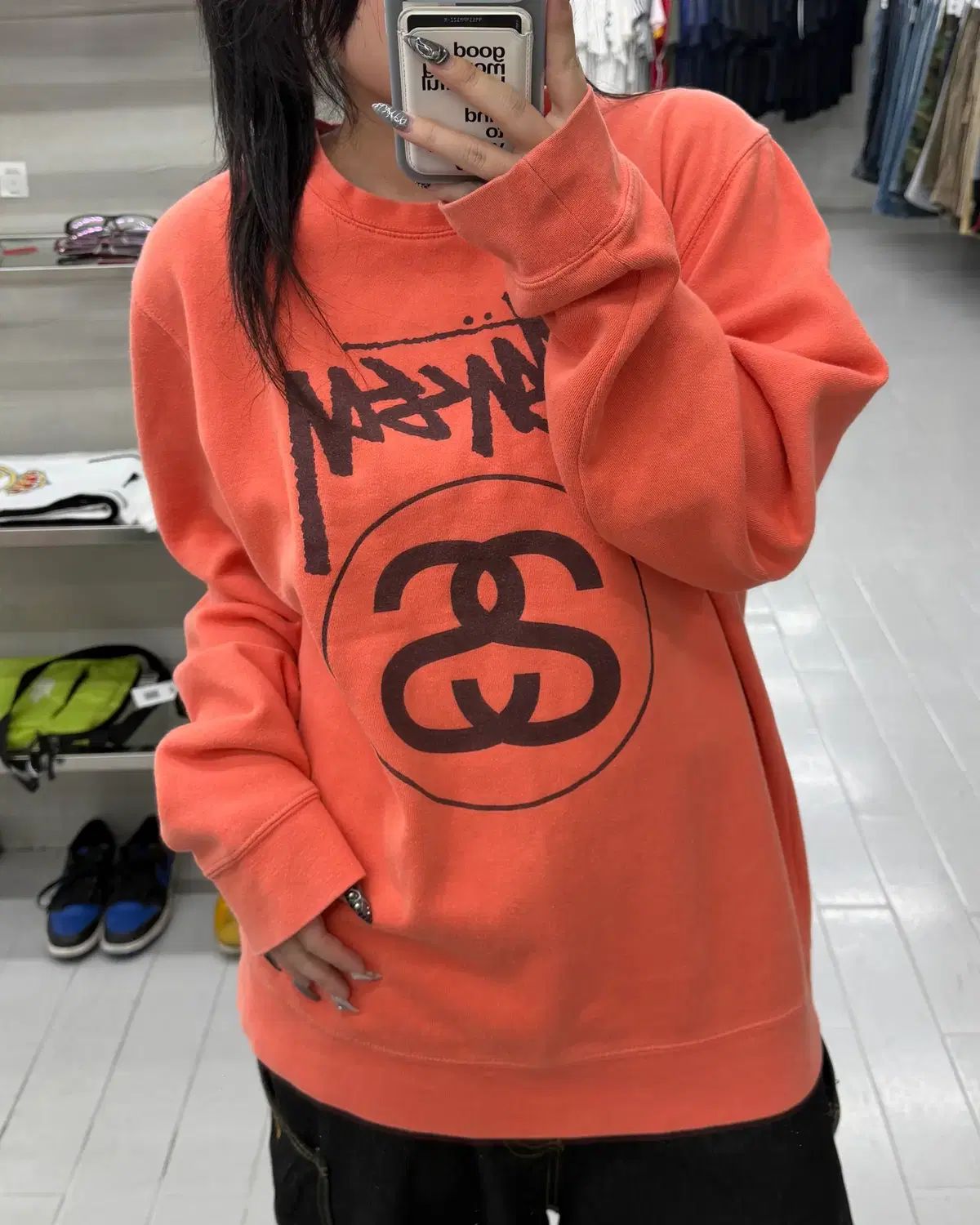 (L) STUSSY ステューシー US メイド SS リング オレンジ クルーネック スウェット